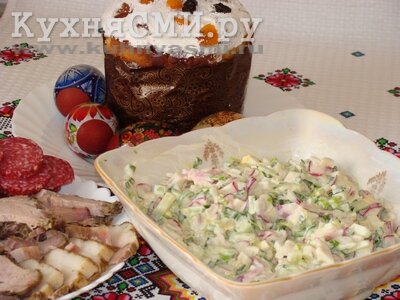 Салат с кальмарами, огурцом и редиской