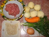 Продукты для приготовления супа с фрикадельками