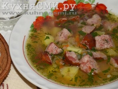 Суп гороховый с шашлычными колбасками