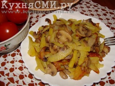 Вкусная жареная картошка с грибами